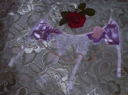 lilac lace silk suspender belt