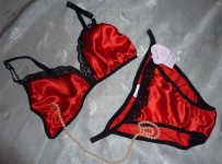red silk bra and brief set